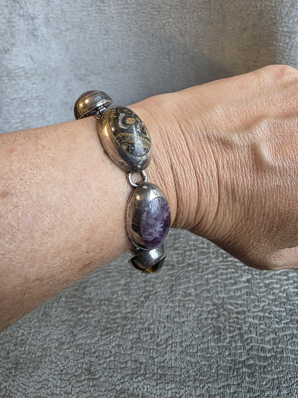 Vintage Sterling Silver Inlay Multi Gemstone Bracelet Taxco Mexico 925 - Picture 8 of 16